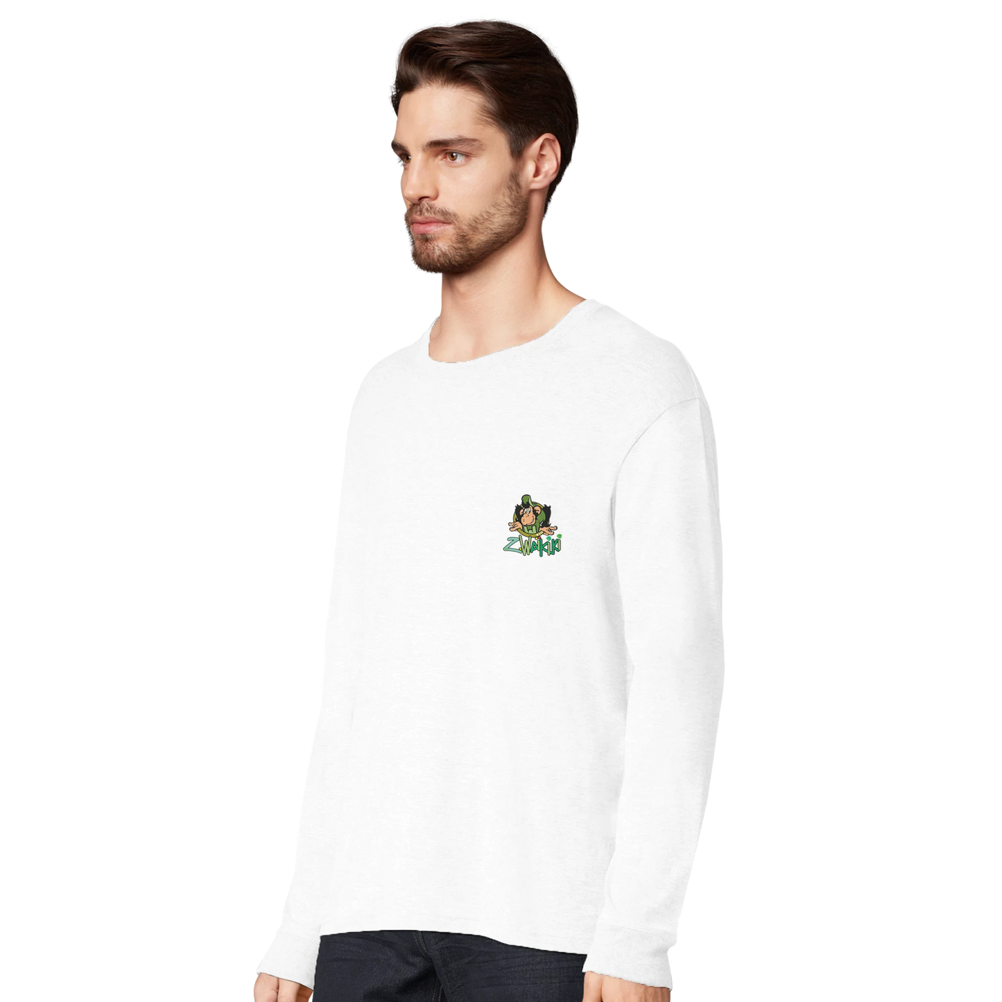 t-shirt waikiki gen z t shirt manches longues bio recycle green waikiki unisexe vintage 90s y2k logo marque dos poitrine et manches 100 coton bio recycle made in france singe vintage y2k années 90