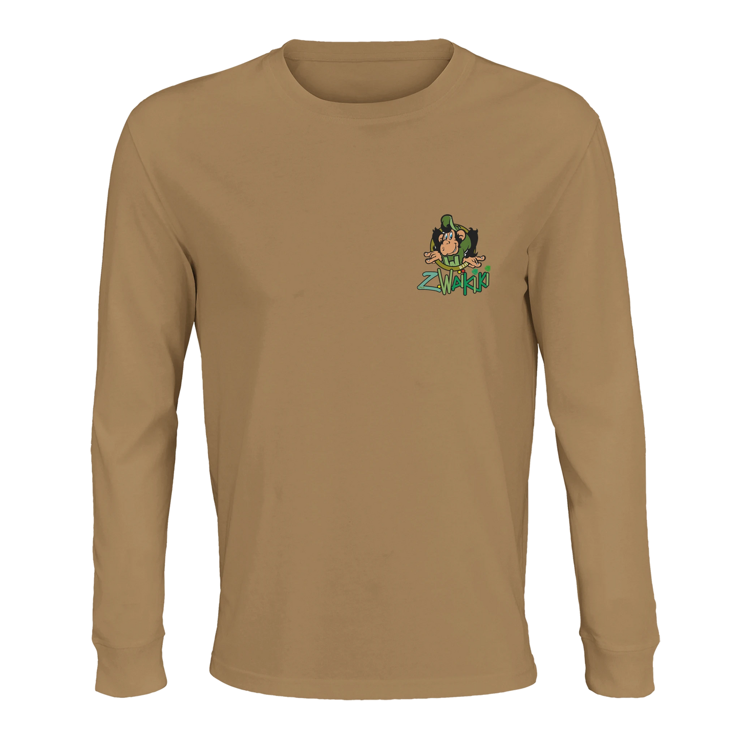 t-shirt waikiki gen z t shirt manches longues bio recycle green waikiki unisexe vintage 90s y2k logo marque dos poitrine et manches 100 coton bio recycle made in france singe vintage y2k années 90