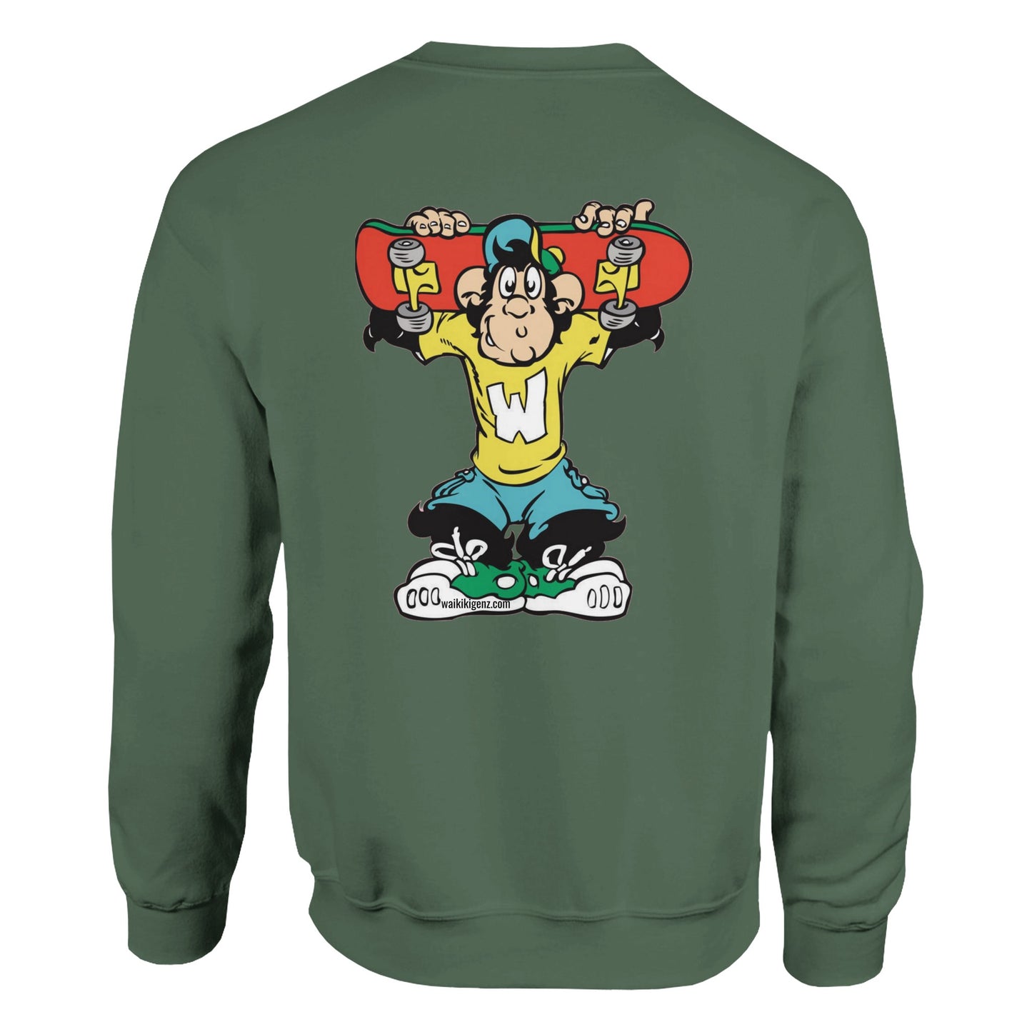 sweat waikiki gen z sweatshirt unisex logo marque poitrine et dos singe vintage y2k années 90