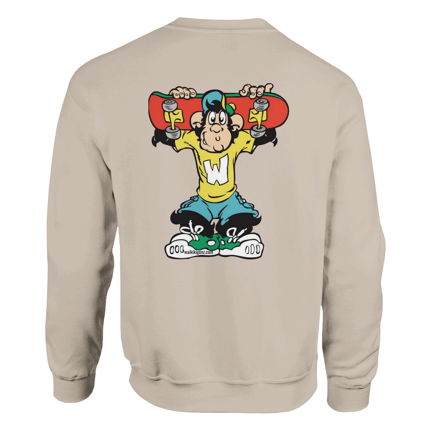 sweat waikiki gen z sweatshirt unisex logo marque poitrine et dos singe vintage y2k années 90