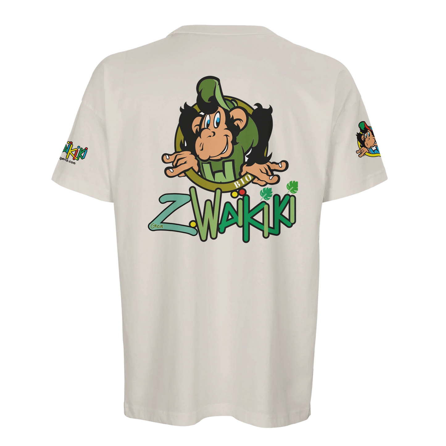 t-shirt waikiki gen z t shirt bio recycle green waikiki unisexe heavyweight vintage 90s y2k logo marque dos poitrine et manches 100 coton bio recycle made in france singe vintage y2k années 90
