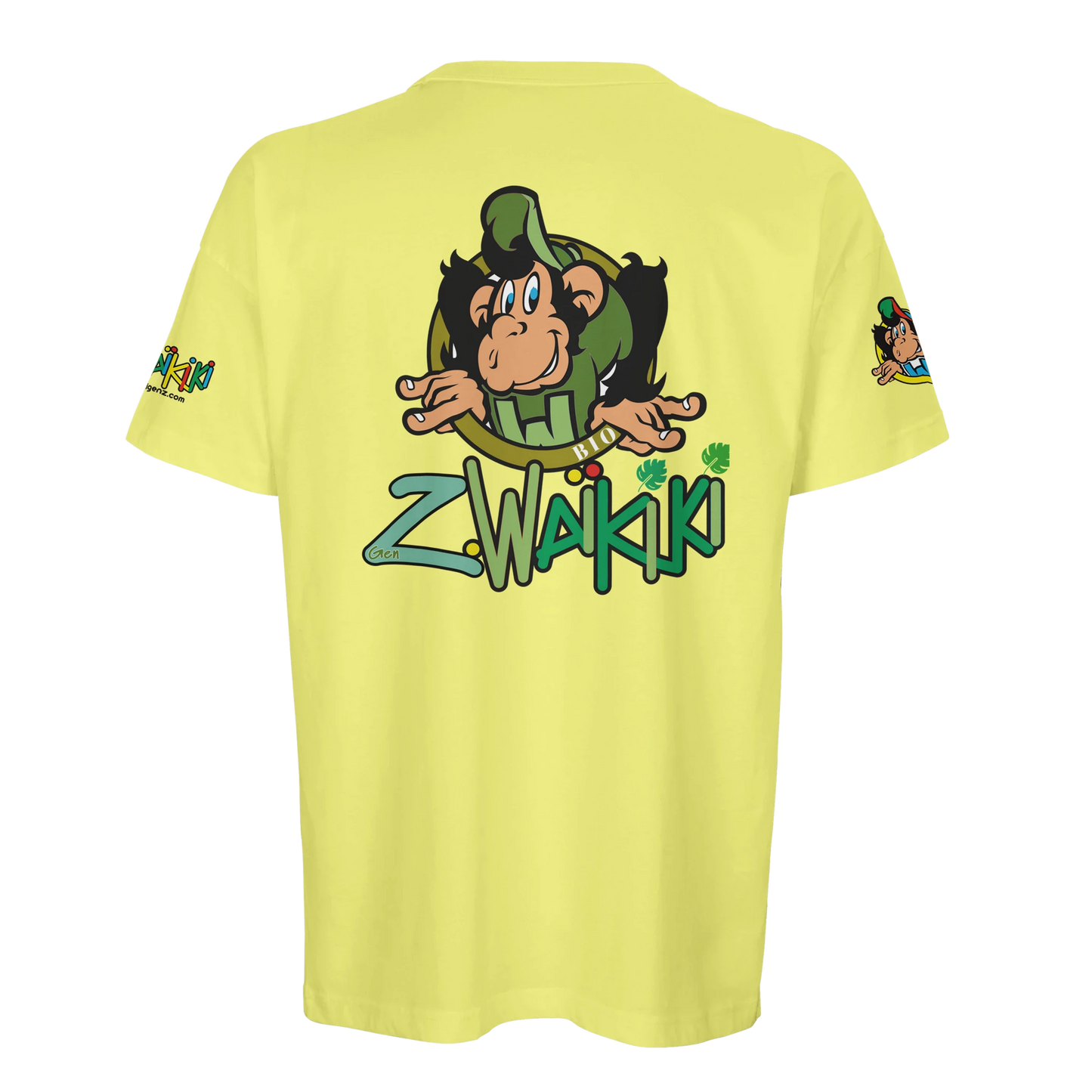 t-shirt waikiki gen z t shirt bio recycle green waikiki unisexe heavyweight vintage 90s y2k logo marque dos poitrine et manches 100 coton bio recycle made in france singe vintage y2k années 90
