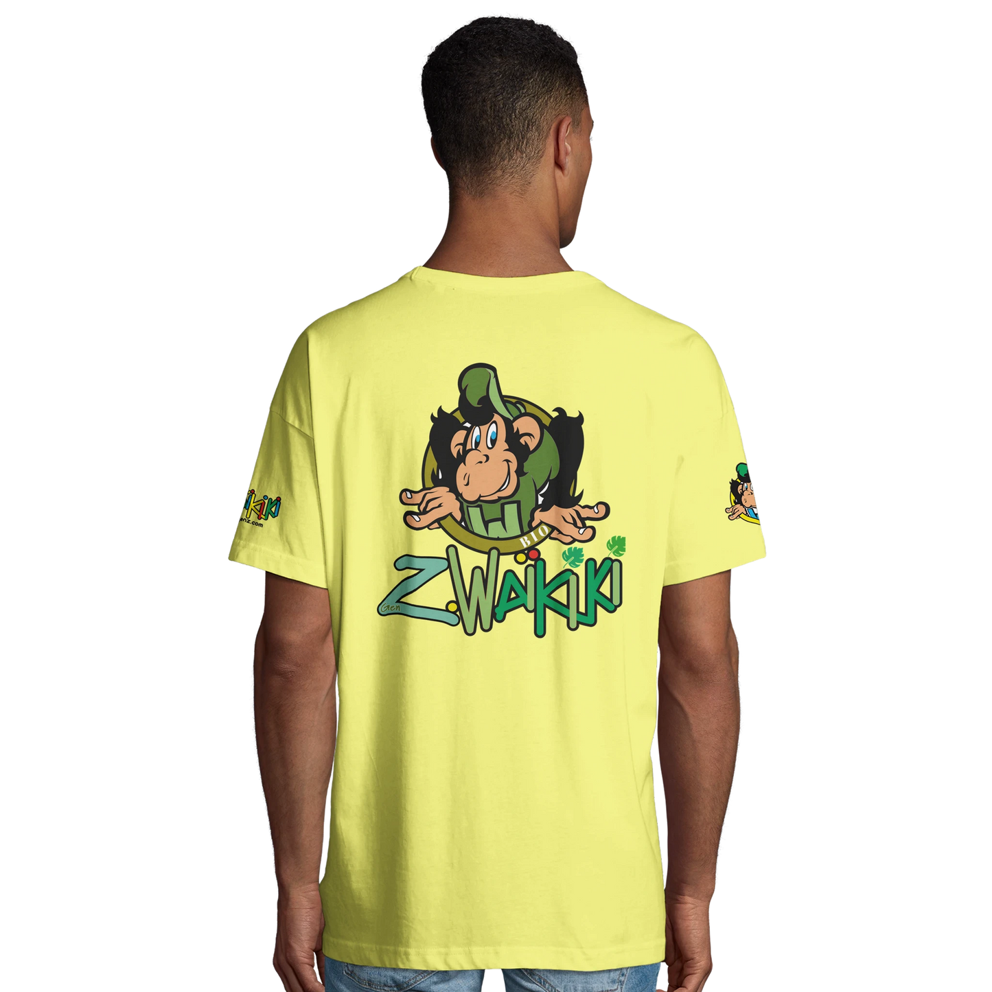 t-shirt waikiki gen z t shirt bio recycle green waikiki unisexe heavyweight vintage 90s y2k logo marque dos poitrine et manches 100 coton bio recycle made in france singe vintage y2k années 90