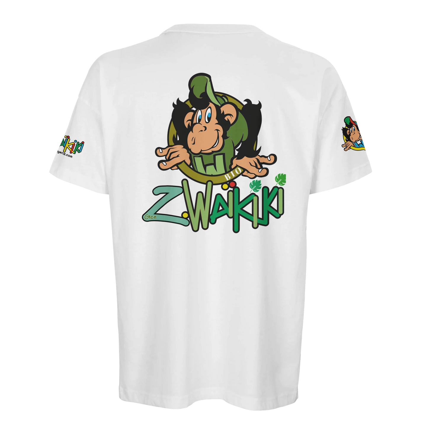 t-shirt waikiki gen z t shirt bio recycle green waikiki unisexe heavyweight vintage 90s y2k logo marque dos poitrine et manches 100 coton bio recycle made in france singe vintage y2k années 90