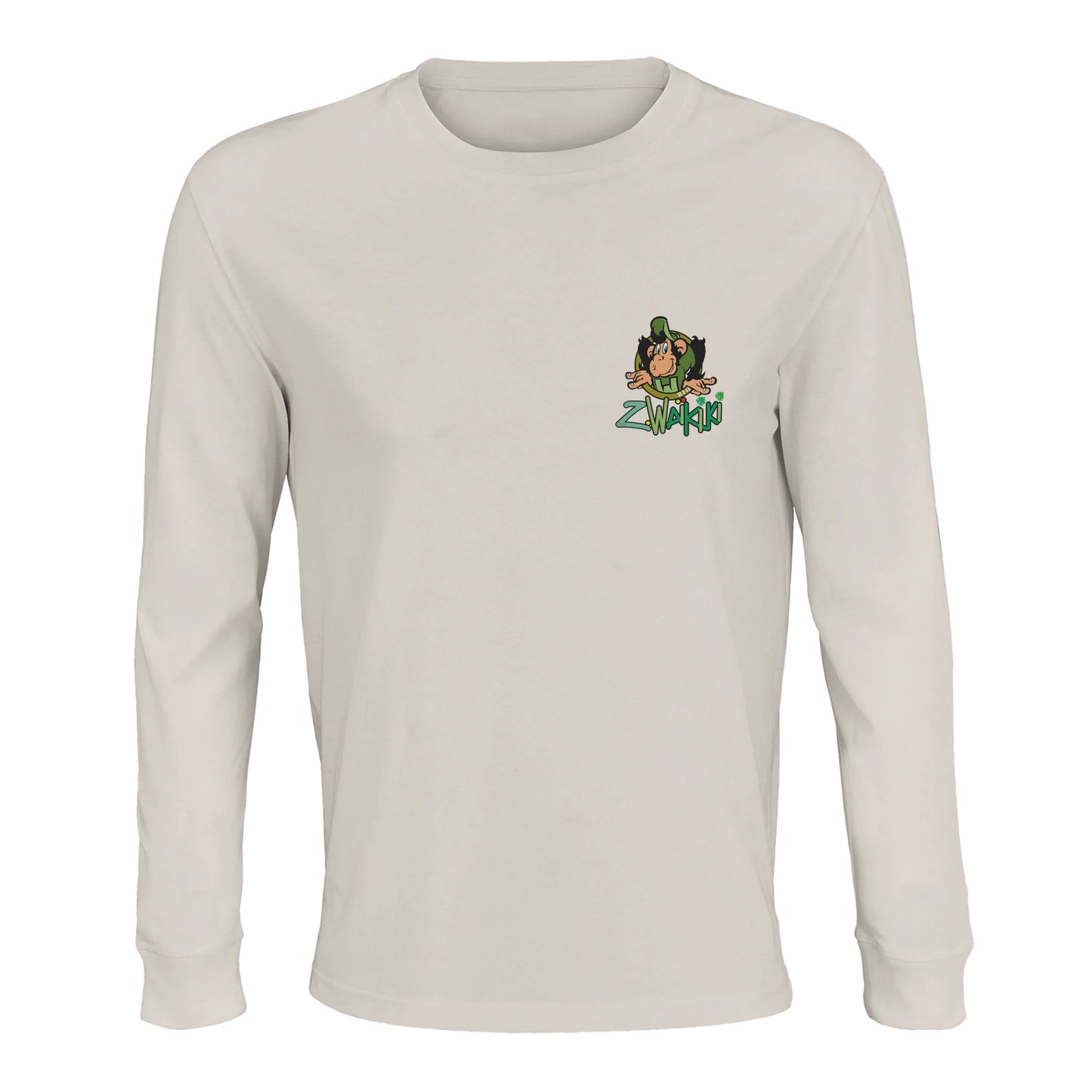 t-shirt waikiki gen z t shirt manches longues bio recycle green waikiki unisexe vintage 90s y2k logo marque dos poitrine et manches 100 coton bio recycle made in france singe vintage y2k années 90