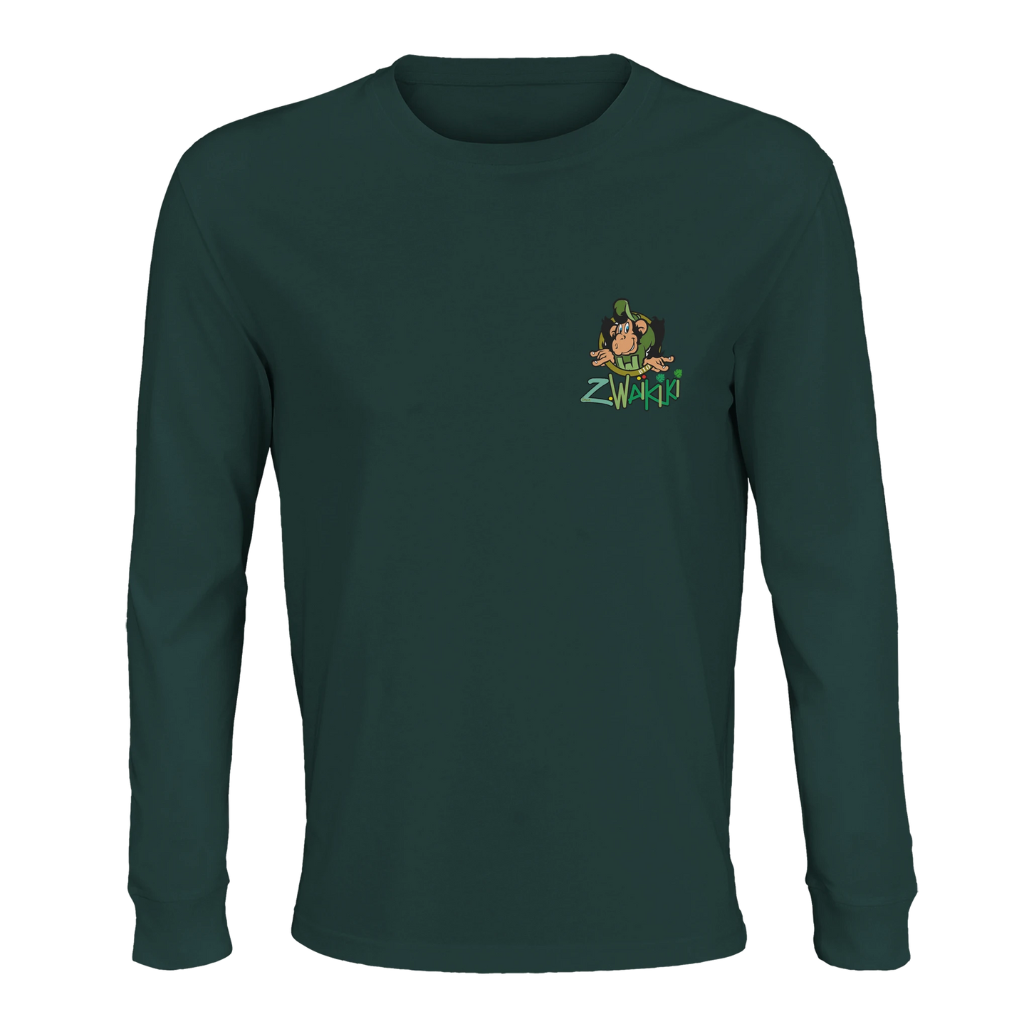 t-shirt waikiki gen z t shirt manches longues bio recycle green waikiki unisexe vintage 90s y2k logo marque dos poitrine et manches 100 coton bio recycle made in france singe vintage y2k années 90