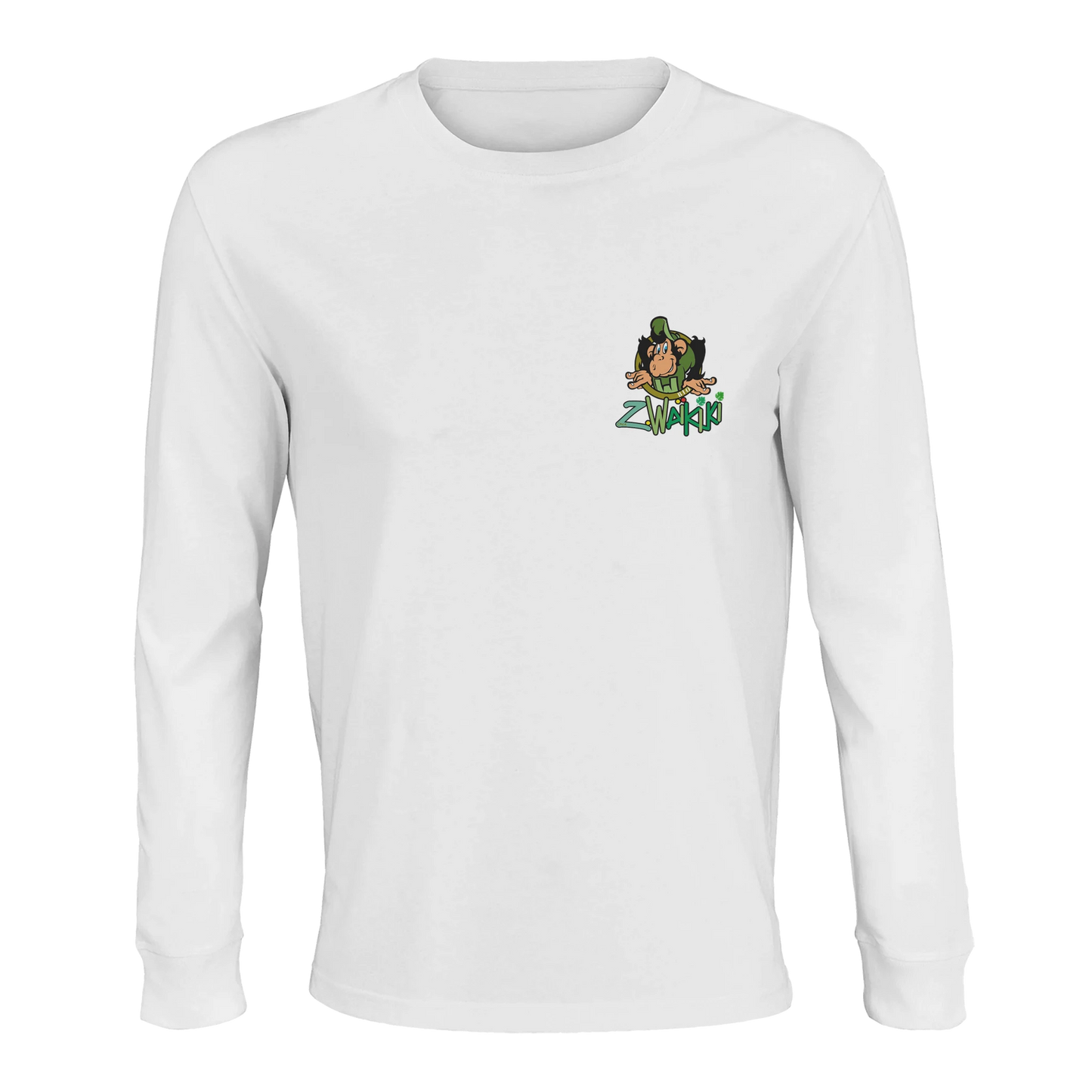 t-shirt waikiki gen z t shirt manches longues bio recycle green waikiki unisexe vintage 90s y2k logo marque dos poitrine et manches 100 coton bio recycle made in france singe vintage y2k années 90