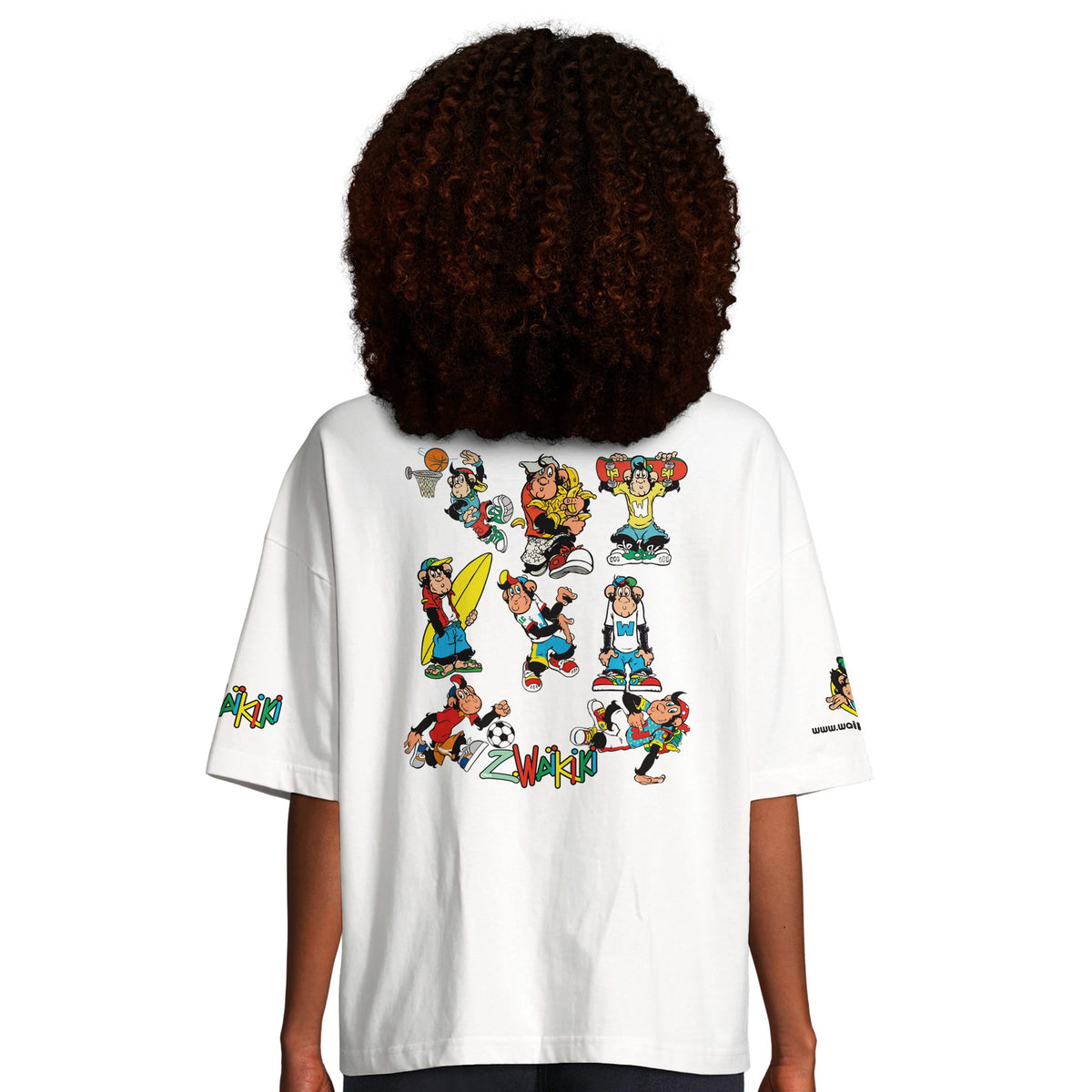 t-shirt waikiki gen z t shirt oversized revival monckeys world femme vintage 90s y2k logo marque dos poitrine et manches 100 coton made in france singe vintage y2k années 90
