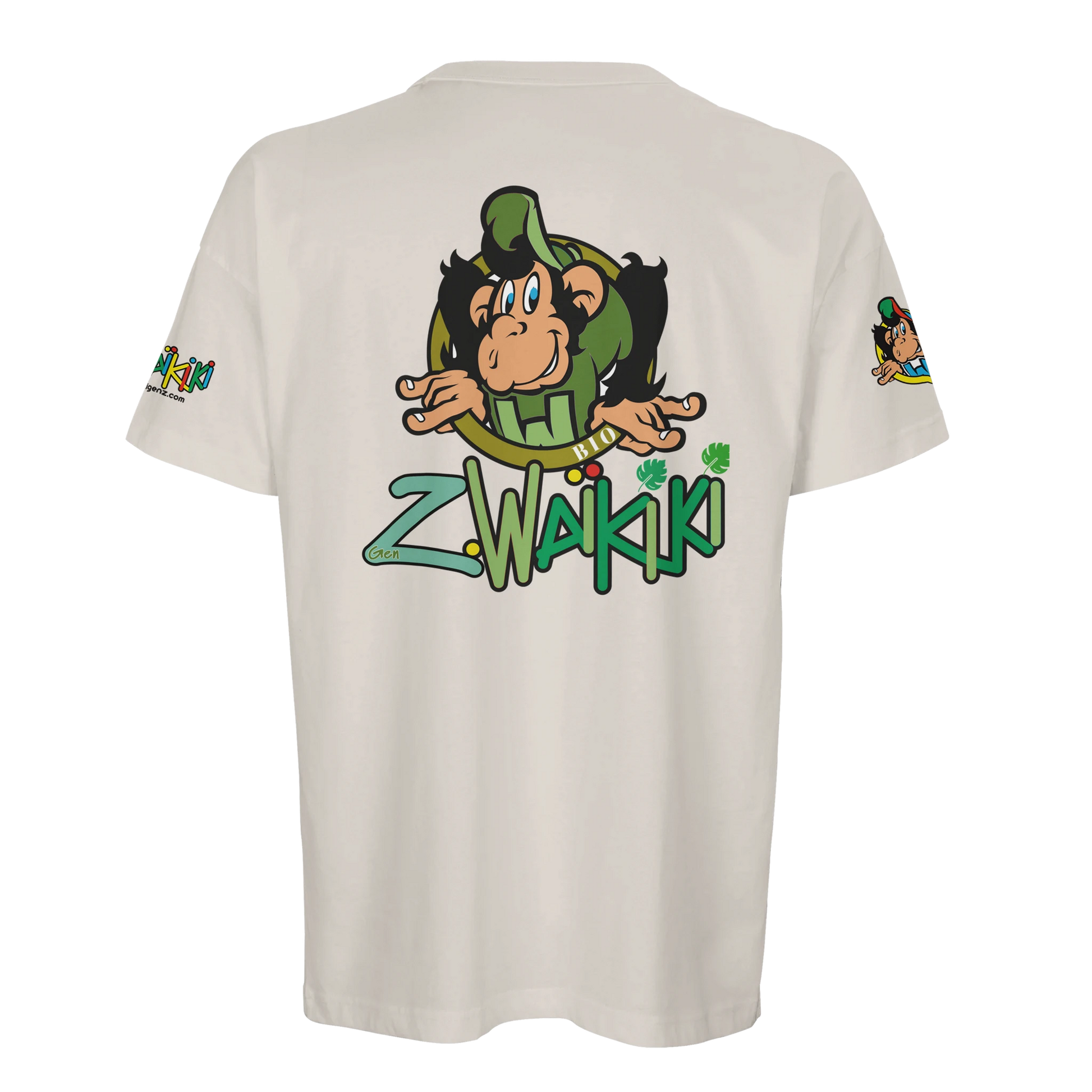t-shirt waikiki gen z t shirt bio recycle green waikiki unisexe heavyweight vintage 90s y2k logo marque dos poitrine et manches 100 coton bio recycle made in france singe vintage y2k années 90