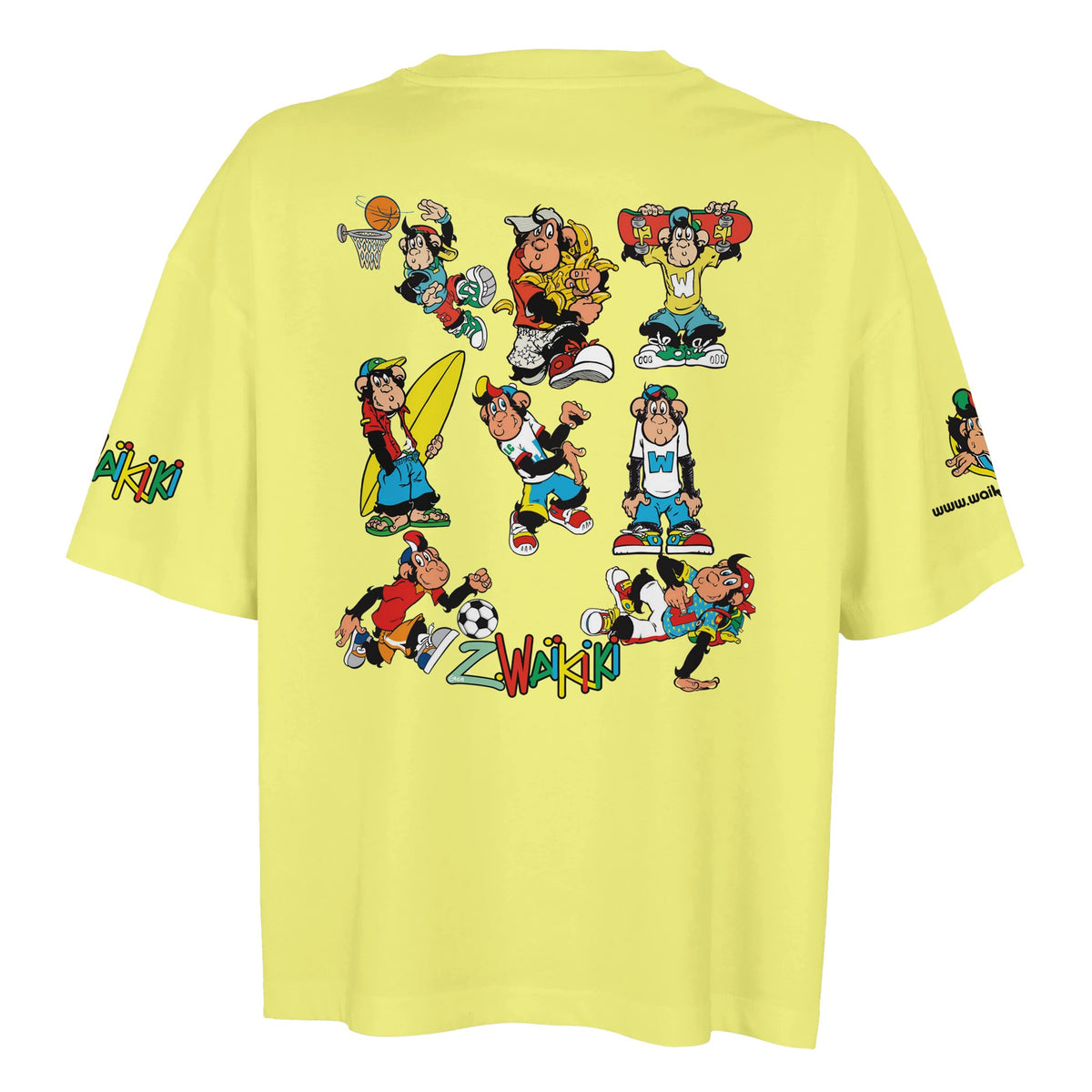 t-shirt waikiki gen z t shirt oversized revival monckeys world femme vintage 90s y2k logo marque dos poitrine et manches 100 coton made in france singe vintage y2k années 90