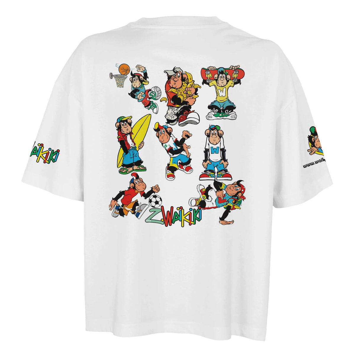t-shirt waikiki gen z t shirt oversized revival monckeys world femme vintage 90s y2k logo marque dos poitrine et manches 100 coton made in france singe vintage y2k années 90