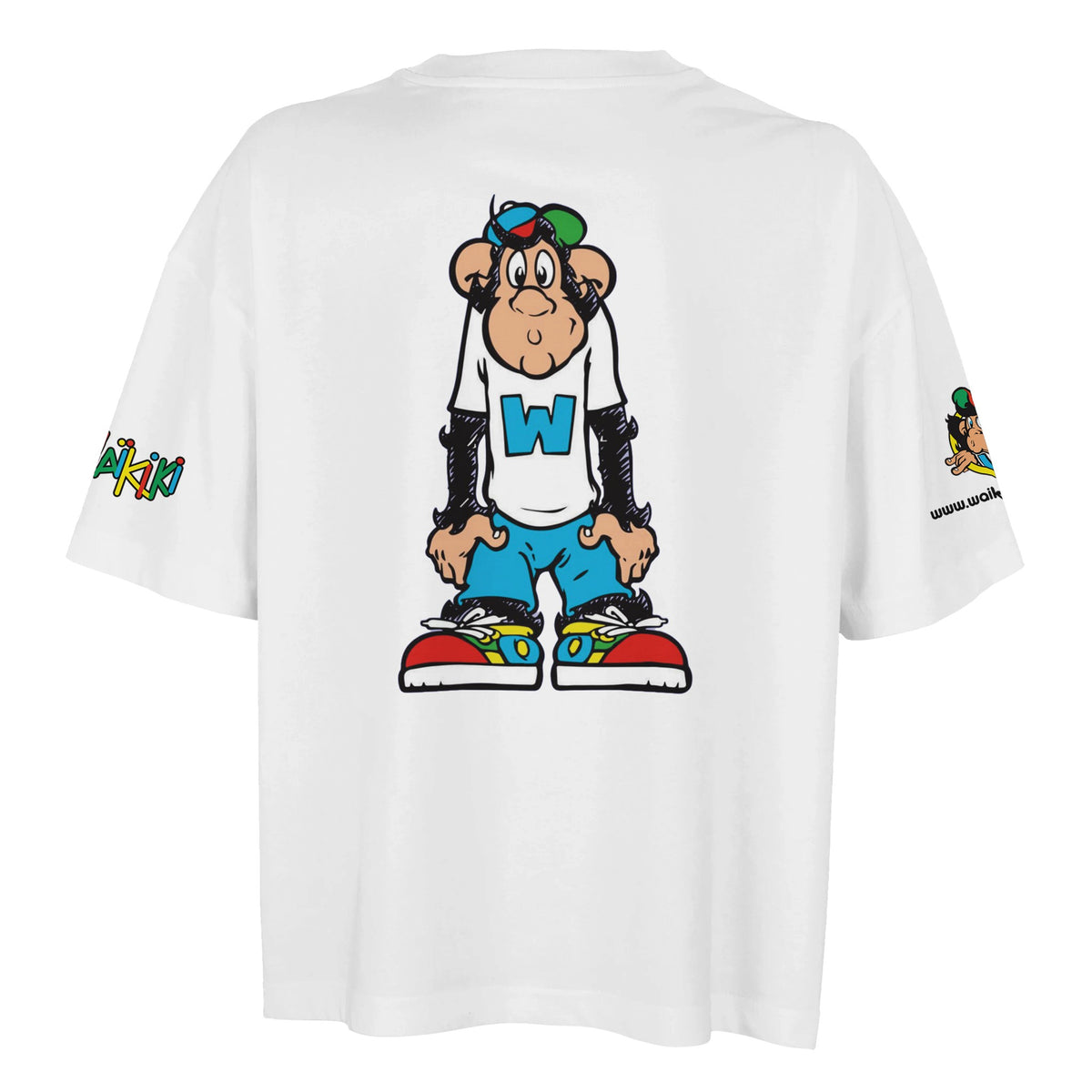t-shirt waikiki gen z t shirt oversized revival monckeys world femme vintage 90s y2k logo marque dos poitrine et manches 100 coton made in france singe vintage y2k années 90