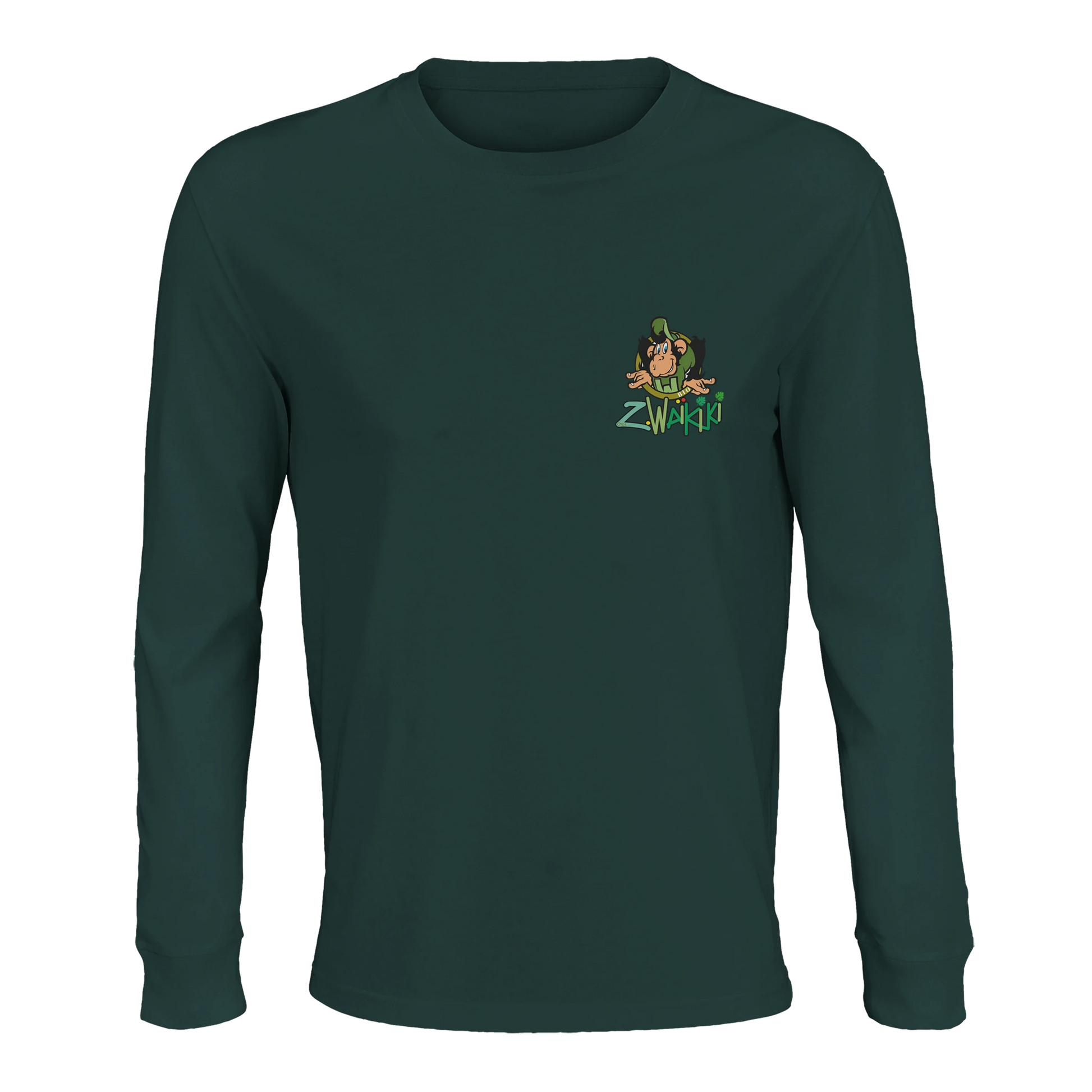 t-shirt waikiki gen z t shirt manches longues bio recycle green waikiki unisexe vintage 90s y2k logo marque dos poitrine et manches 100 coton bio recycle made in france singe vintage y2k années 90
