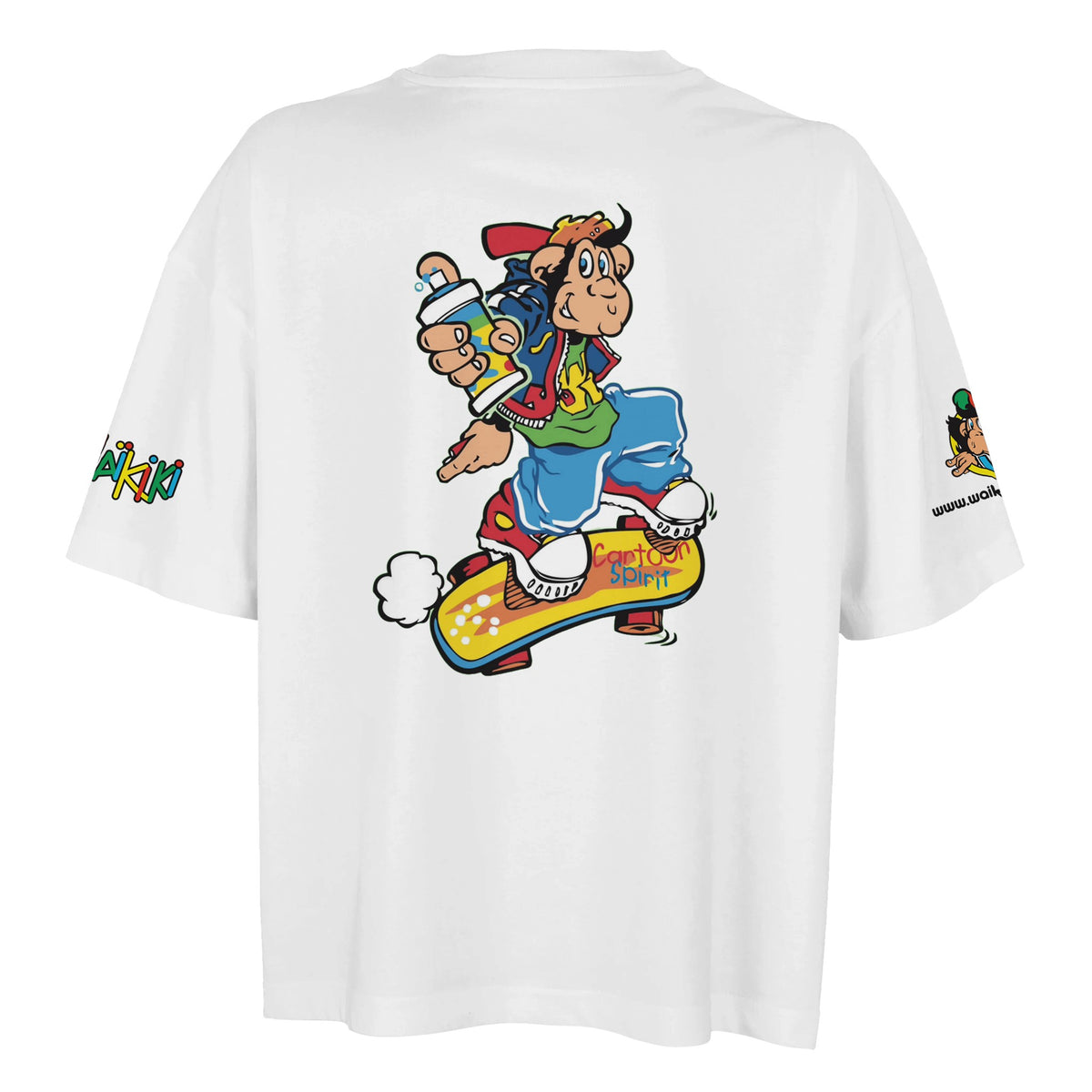 t-shirt waikiki gen z t shirt oversized revival monckeys world femme vintage 90s y2k logo marque dos poitrine et manches 100 coton made in france singe vintage y2k années 90